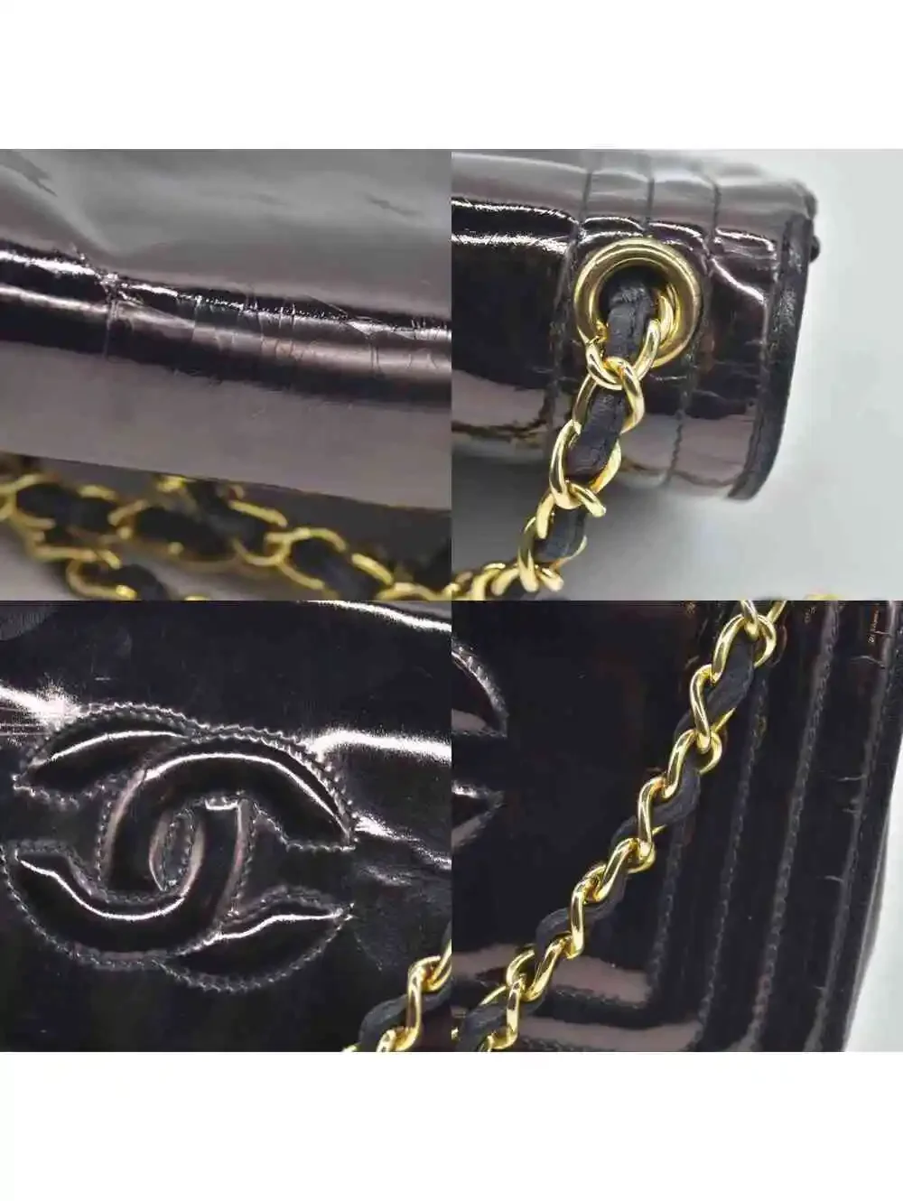 $3500 Chanel Patent Mini Flap Brown Chain Shoulder Bag